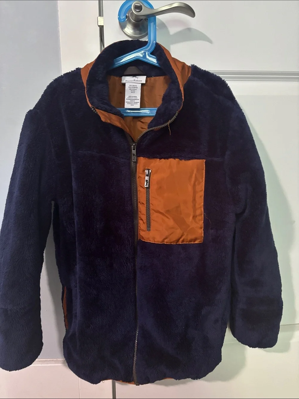 Tommy‎ Bahama Navy Faux-Fur Puffer Jacket with Rust Chest Pocket Size L